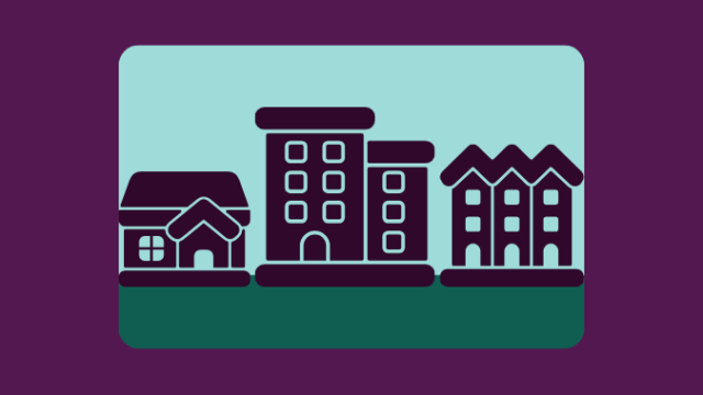 Image with a house and two buildings next to each other.