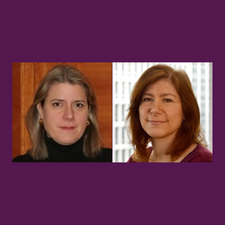 Headshots of Ana Beltran and Heidi Redlich Epstein against a purple background